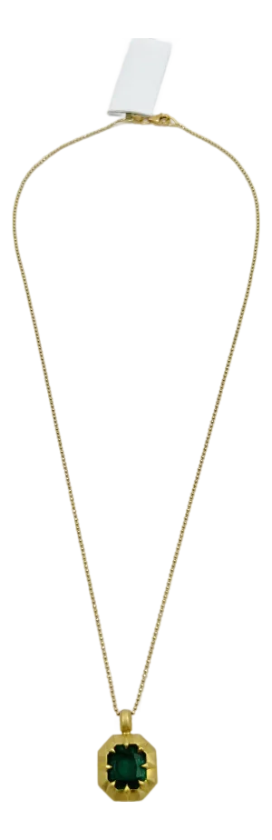 Emerald in Emerald Cut Bezel Satin Finish Necklace in 18k Yellow Gold
