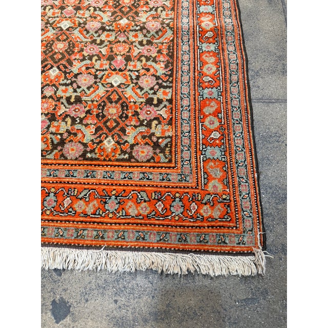 Burnt Orange Antique 1880s Senneh Kurdistan Fish Design Rug For Sale - Image 8 of 10