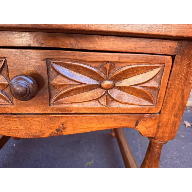 Antique Early 20th Century Rustic Spanish Baroque Carved Walnut Side Table For Sale - Image 13 of 17