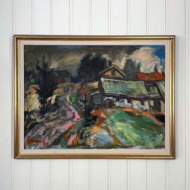 Black 1950s Large Mid-Century Finnish Modernist Expressionist Oil Painting by Olavi Laine For Sale - Image 8 of 18