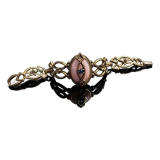 Early 20th Century Art Neuvo Style Bubblegum Pink Bakelite Solid Metal Link Bracelet For Sale