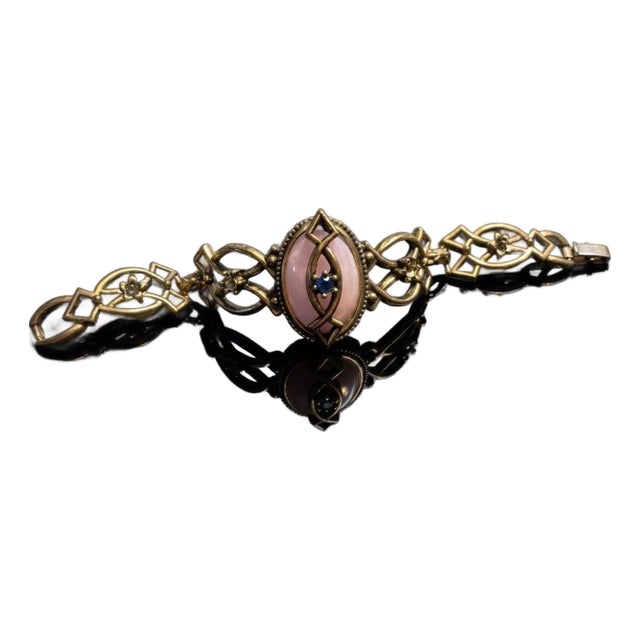 Early 20th Century Art Neuvo Style Bubblegum Pink Bakelite Solid Metal Link Bracelet For Sale