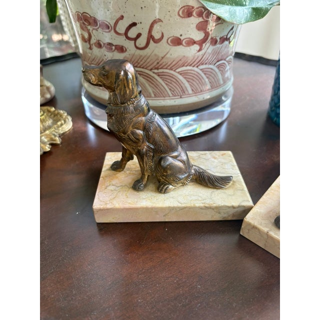 Pair of Cast Brass Sporting Dog Bookends on Marble Bases For Sale - Image 9 of 12