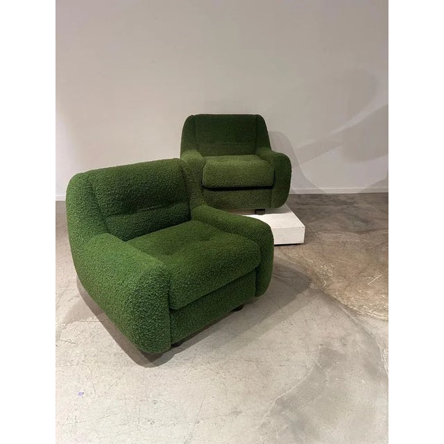 Set of Green Bouclette Easy Chairs, 1970s For Sale - Image 6 of 11