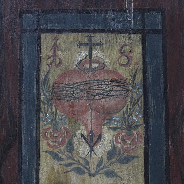 Rustic Farmhouse Folk Art Painted Bridal Cabinet 1844 For Sale - Image 17 of 18