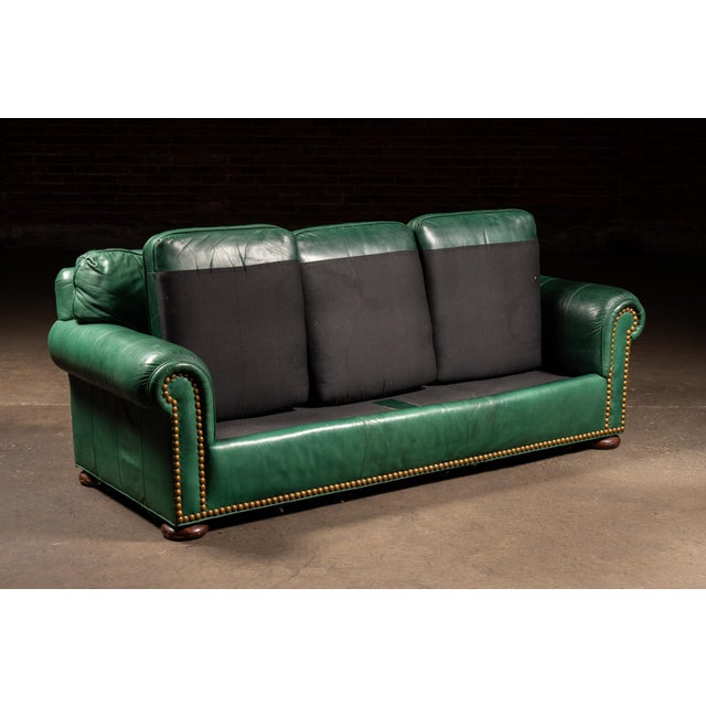 Late 20th Century Vintage Leather Rolled-Arm Sofa in Green by Whittemore-Sherrill For Sale - Image 5 of 15