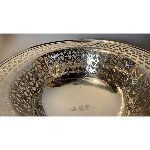 1930s 1930s Sterling Silver Reticulated Handled Brides Basket For Sale - Image 5 of 10