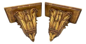 Large Italian Neoclassical Carved Giltwood Acanthus Motif Wall Brackets - a Pair