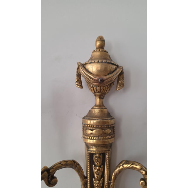 Pair Vintage Bronze Wall Candle Sconces, French Regency Style Candelabra, Hollywood Regency Brass Wall Decor, Neoclassical Candle Holders For Sale - Image 4 of 14
