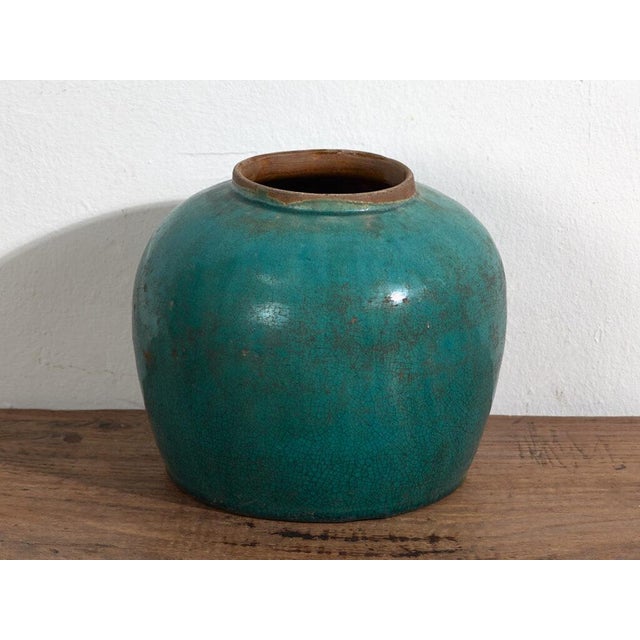 Antique Green Stoneware Vase For Sale - Image 3 of 4