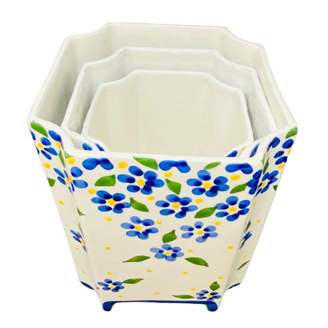 Vintage Numbered Casa Fina Porcelain Footed Planters Hand Painted in Portugal a Set of 3 For Sale - Image 4 of 13