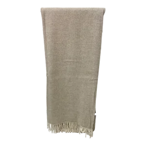 Tan Merino Lambswool Throw in a Chevron / Herringbone Pattern - Made in England
