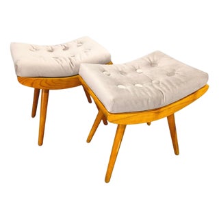 Mid-Century Maple Ottomans with Curved Frames, 1960s, Set of 2 For Sale