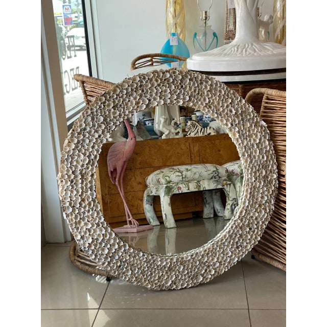 Vintage Seashell Shell Encrusted Round Circular Palm Beach Wall Mirror For Sale - Image 11 of 11