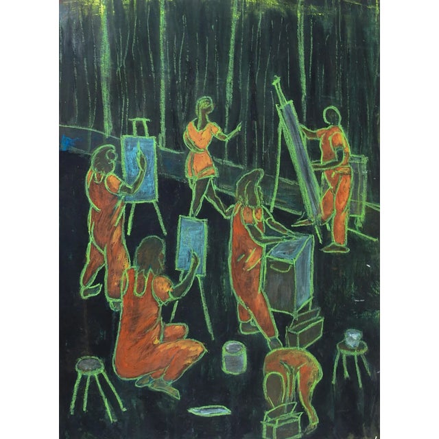 Late 20th Century Vintage Late 20th Centjry Mixed Media Art Classroom Painting For Sale - Image 5 of 5