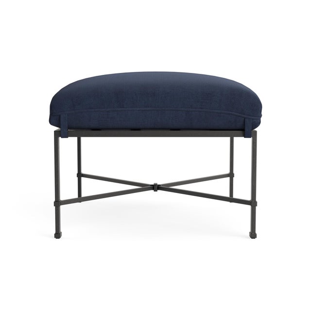 Contemporary Brown Jordan Venetian Ottoman, Textured Pewter frame with Fusion Neptune fabric For Sale - Image 3 of 11