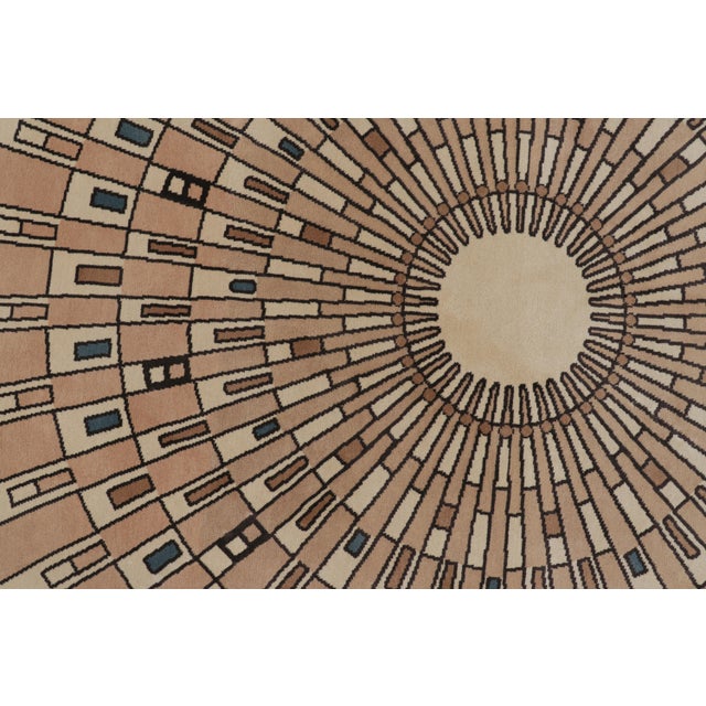 Art Deco Rug & Kilim’s French Art Deco Style Circle Rug in Beige with Geometric Patterns - 10x10 For Sale - Image 3 of 7