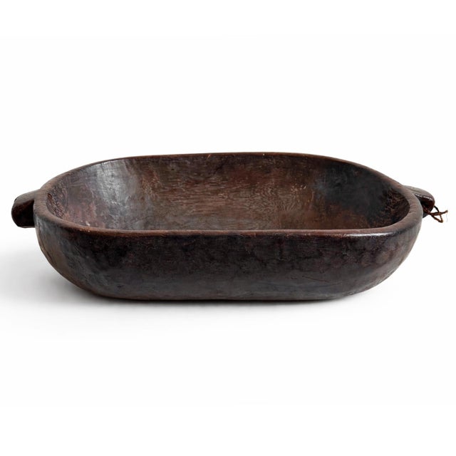 Farmhouse Vintage African Large Burundi Oval Wood Bowl For Sale - Image 3 of 4