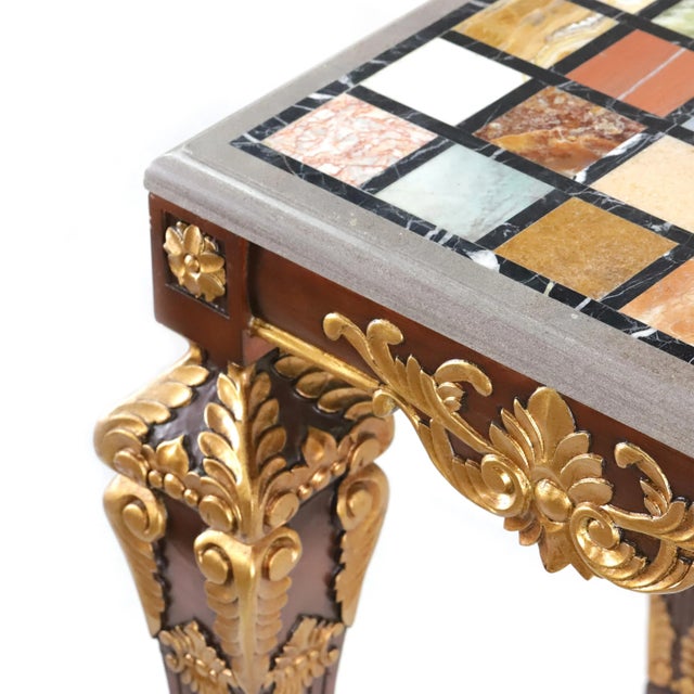 Maroon Pair of Vintage French Baroque Gold Sofa Side Tables. With Colored Marble Top - For Sale - Image 8 of 12