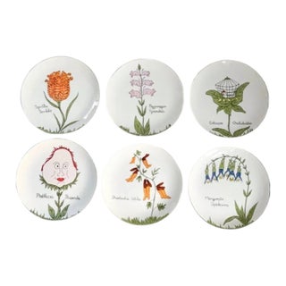 Vintage Scully & Scully Whimsical Nonsense Botanical Plates- Set of 6 For Sale