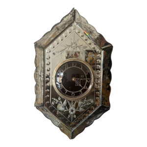 Vintage Venetian Etched Glass Mirrored Wall Clock