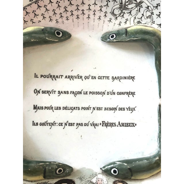 Rare French Majolica Sardines Advertising Plate from " Freres Amieux" Sardine and other delicacies, company in Britany,...