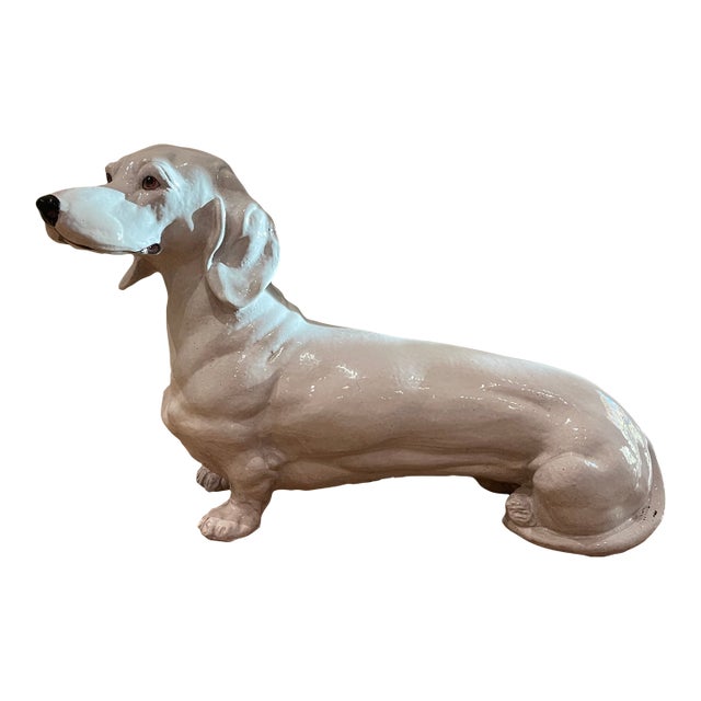 1960s Life Sized Italian Glazed Terra Cotta Dachshund For Sale