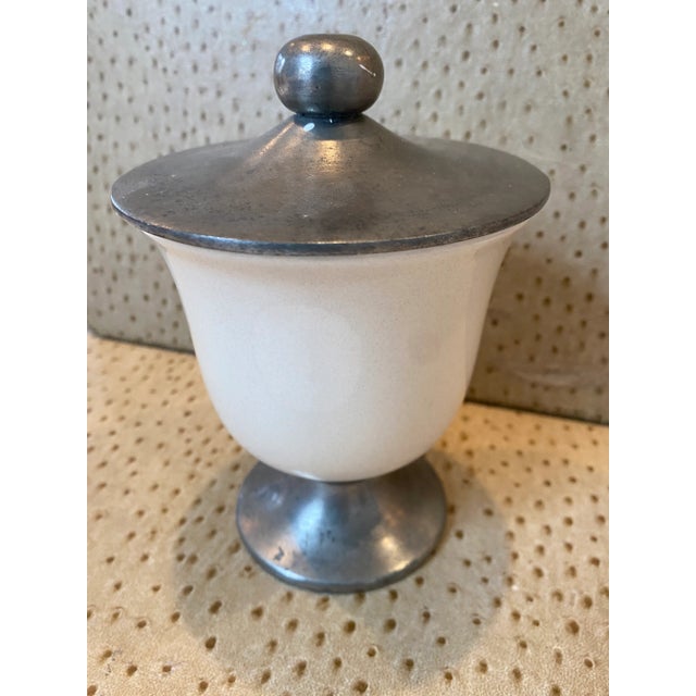 Labrazel Ceramic and Pewter Decorative Jar with Cover, Made in Italy. This jar can be used for many purposes and in...