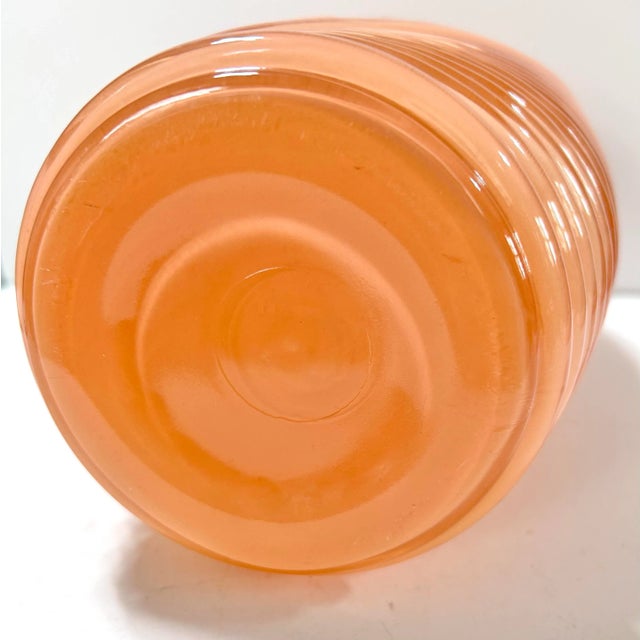 1980s Anchor Hocking Art Deco Revival Draped Fan Glass Vase – Amber Orange Pressed Glass For Sale - Image 9 of 10