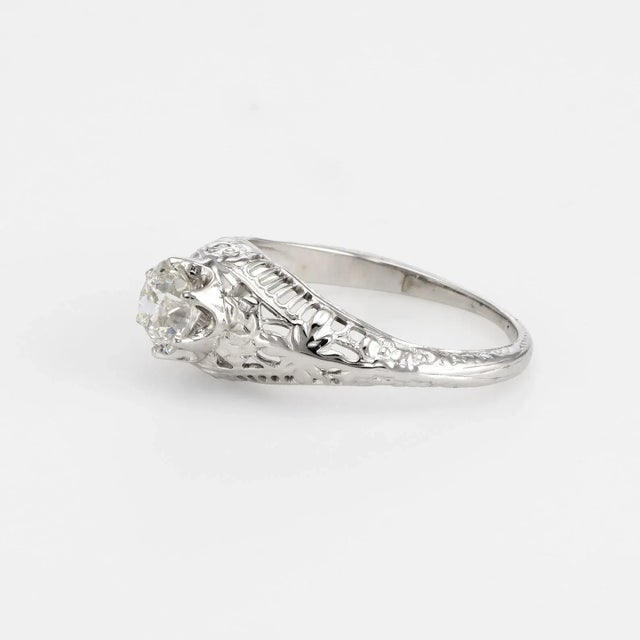 Vintage Art Deco Diamond Engagement Ring 14k Gold Filigree Mine Cut Jewellery size 4.75 For Sale - Image 4 of 7