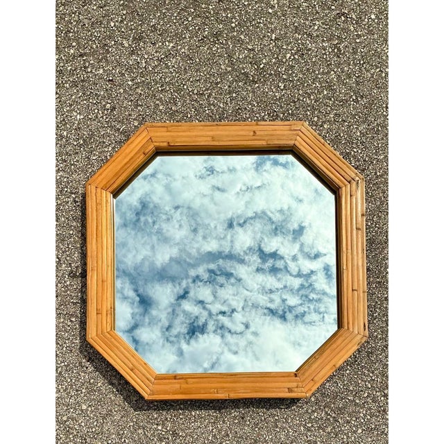 Khaki Vintage Octagonal Bamboo Wall Mirror For Sale - Image 8 of 17
