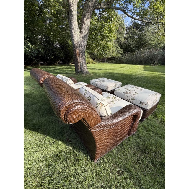 Mark Hampton for Hickory Chair Woven Lounge Chairs & Ottomans in Colefax & Fowler—Set of 2 For Sale - Image 14 of 18