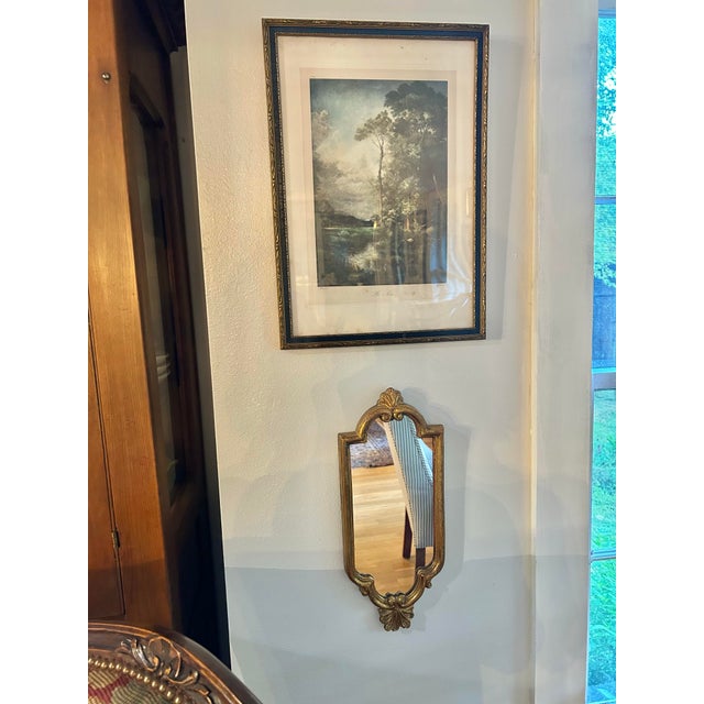 Gold Mid-Century Petite Italian Florentine Giltwood Rococo Wall Mirror For Sale - Image 8 of 11