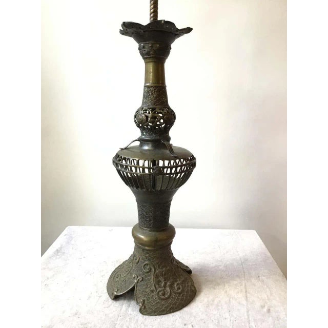 1920s Asian bronze table lamp.