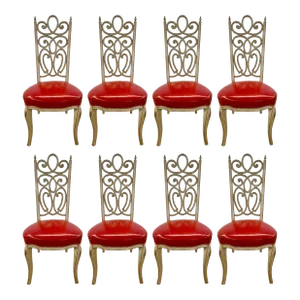 Set of Eight Hollywood Regency Style Louis Pistono Distressed Dining Chairs