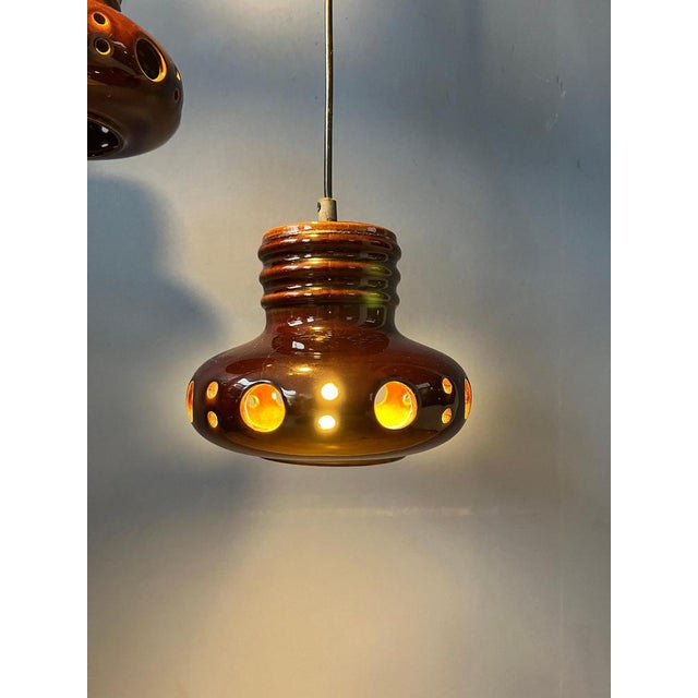 Gold Ceramic Cascade Pendant Light, West Germany, 1970s For Sale - Image 8 of 10
