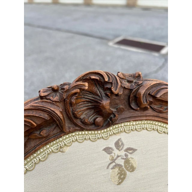 Pair of Carved Walnut French Louis XV Style Fauteuil Armchairs 1940s For Sale - Image 4 of 12