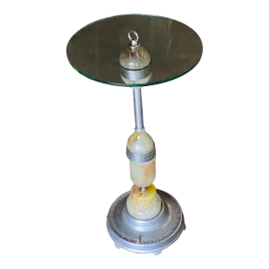 Art Deco Light Up Agate Glass Illuminating Smoking Side Table Pewter Cast Base