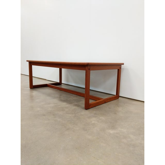 Authentic vintage mid century Danish Modern teak and tile coffee table. By Toften Møbelfabrikken. Maker's label on bottom....