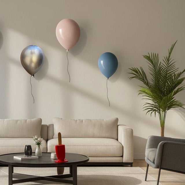 Silver Ceramic Balloon Wall Sculpture -9" For Sale - Image 4 of 13