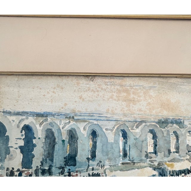 Wood Joseph Pennell 1883 Original Watercolor of the Arles Roman Amphitheatre, France For Sale - Image 7 of 9