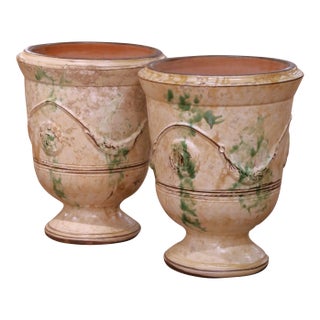 Pair of French Antiqued Anduze Terracotta Garden Vases From Terre Figuière For Sale