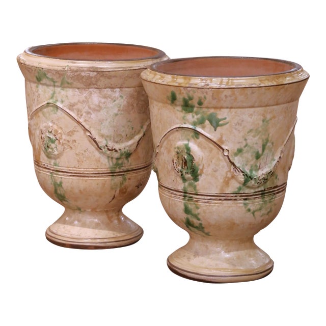 Pair of French Antiqued Anduze Terracotta Garden Vases From Terre Figuière For Sale