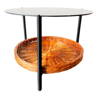 Mid-Century Dutch Wicker Coffee Table with Smoked Glass Top by Rohé Noordwolde, 1960s For Sale