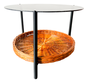 Mid-Century Dutch Wicker Coffee Table with Smoked Glass Top by Rohé Noordwolde, 1960s