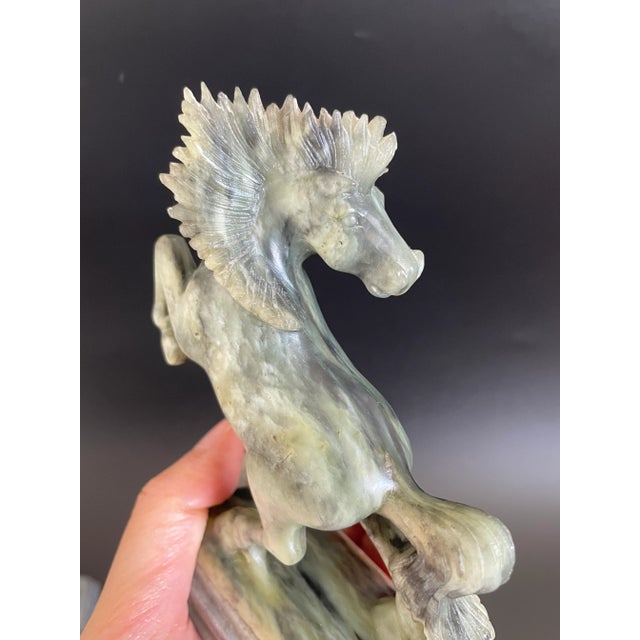 Green Vintage Chinese Fine Carving Soapstone Running Horse Statues - a Pair For Sale - Image 8 of 12