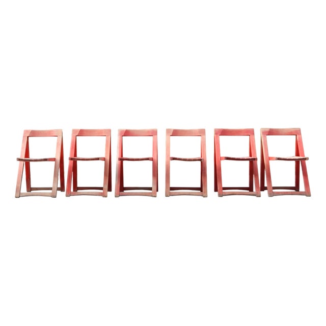 Mid-Century Folding Chairs in Red Beech, Set of 6 For Sale