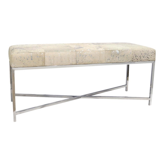 Pasargad Home Safari Cowhide Silver Bench With Steel Base For Sale