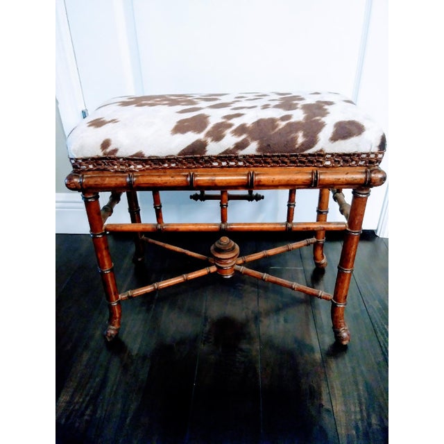 Vintage Bamboo Faux Cowhide Footstool Chairish