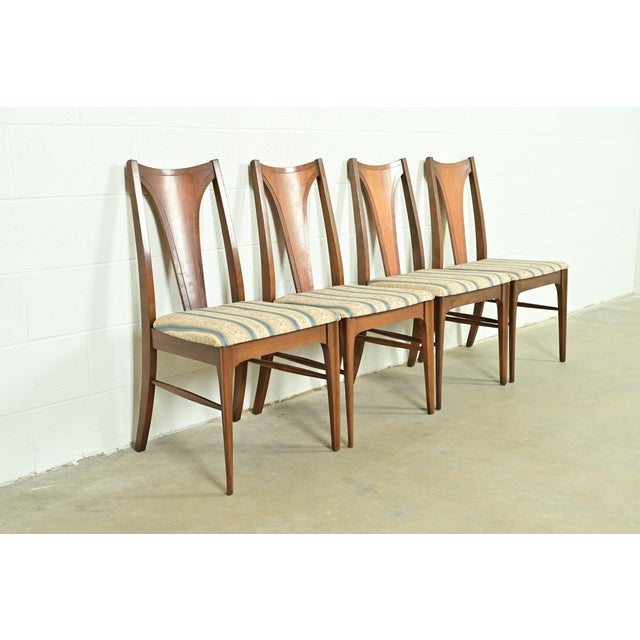 Broyhill Brasilia Broyhill Brasilia Mid-Century Modern Sculpted Walnut Dining Chairs, Set of Four For Sale - Image 4 of 12